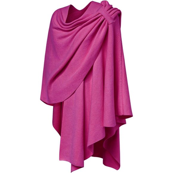 Women's 1-hotpink Cross Front Poncho Sweater Wrap Knitted Elegant Shawls Cape - Picture 4 of 5